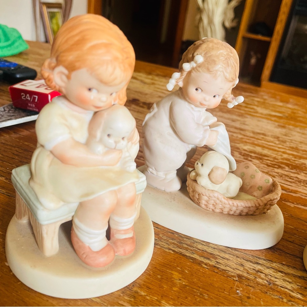Charming Ceramic Figurine Set with Children and Puppies